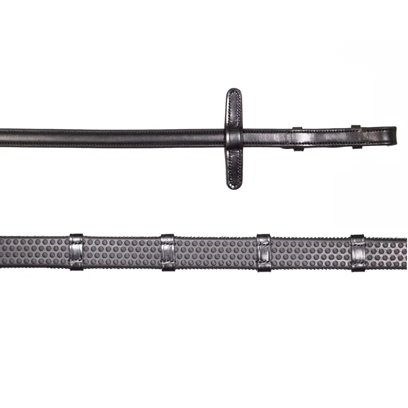 Henry James Bio Grip Hybrid Rubber Reins with Leather Stoppers - Black